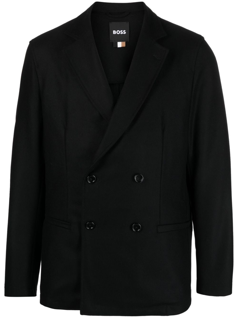 Hugo Boss Notched-lapels Wool Double-breasted Blazer In Black