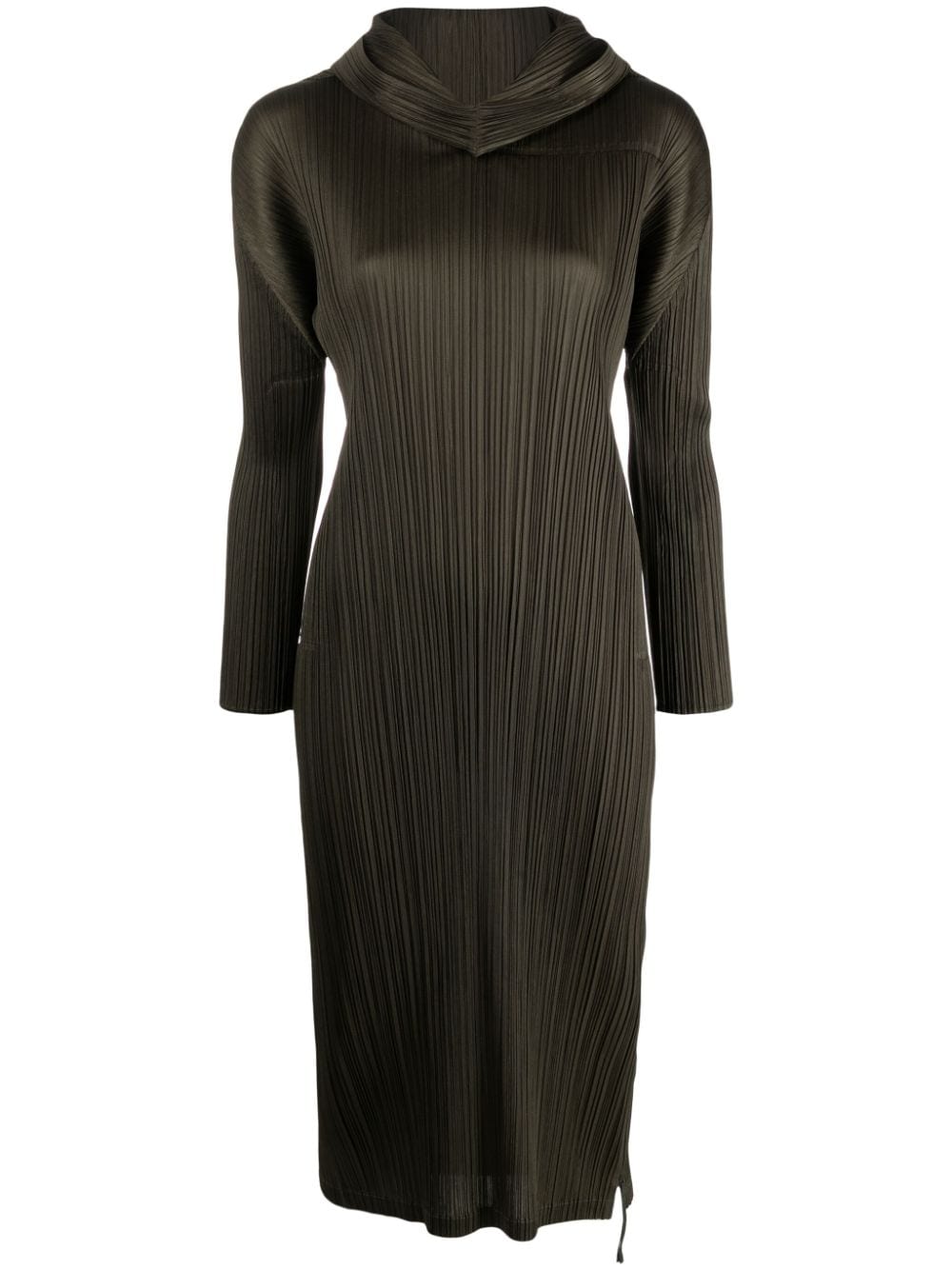 Issey Miyake High-neck Pleated Dress In Green
