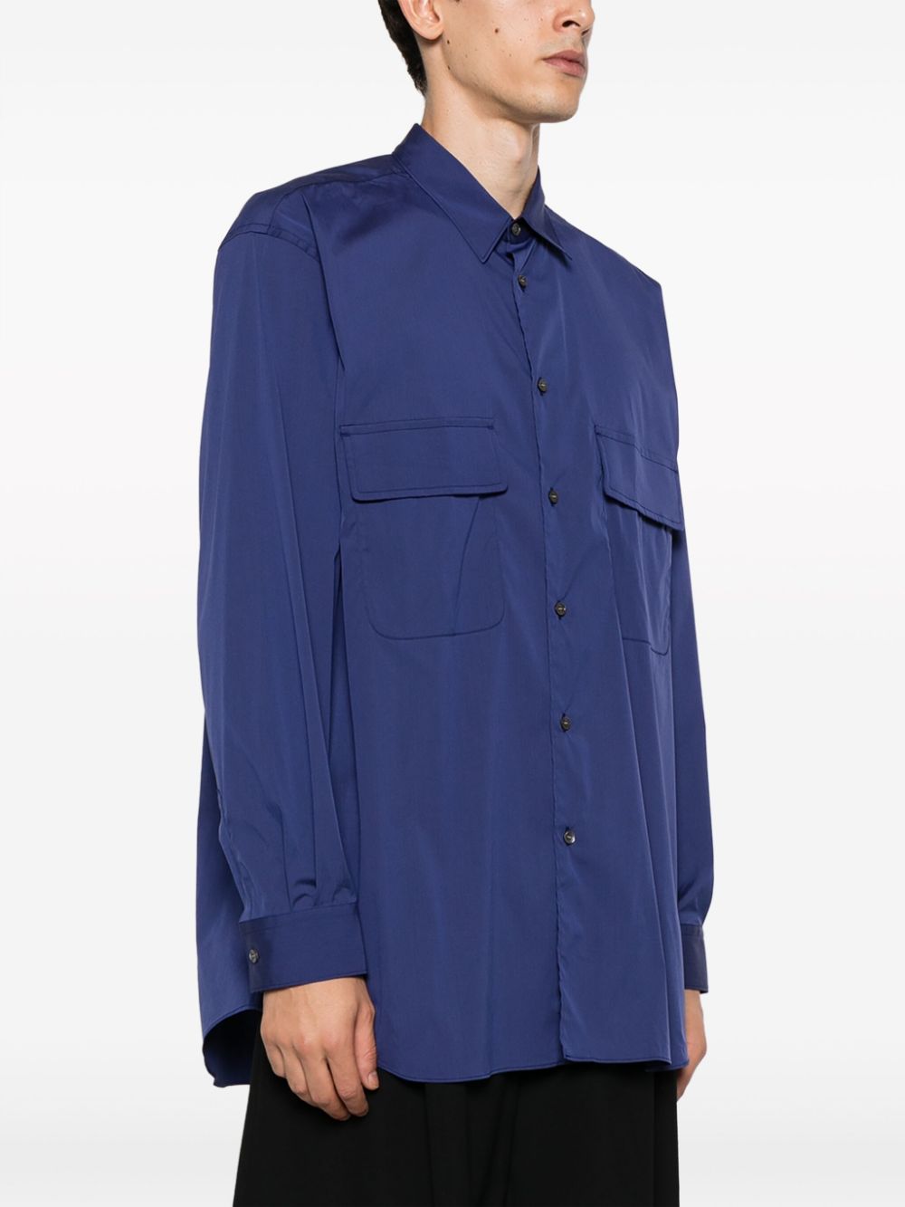 Shop Comme Des Garçons Shirt Button-up Long-sleeve Shirt In Blue