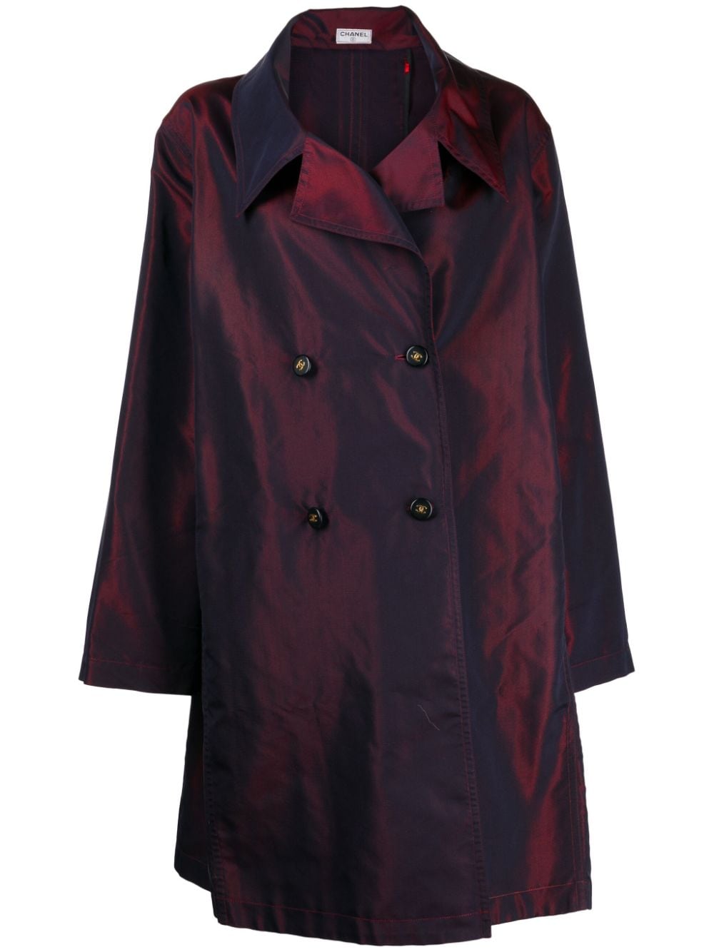 Pre-owned Chanel 1980-1990s Two-tone Silk Trench Coat In Purple