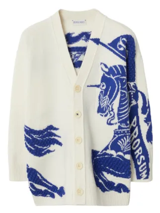 Burberry バーバリー キッズ ブルー ラングトン ポロドレス 12Y Burberry Kids Equestrian Knight intarsia-knit Cardigan | Neutrals