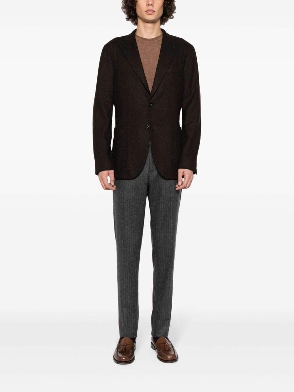 Boglioli herringbone wool blend single-breasted blazer - Bruin