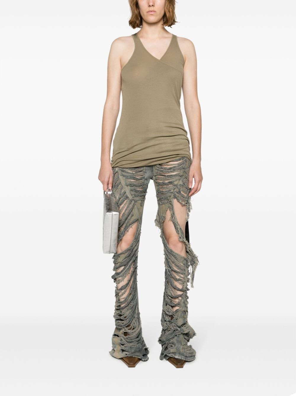 Shop Rick Owens Drkshdw V-neck Organic-cotton Tank Top In Green