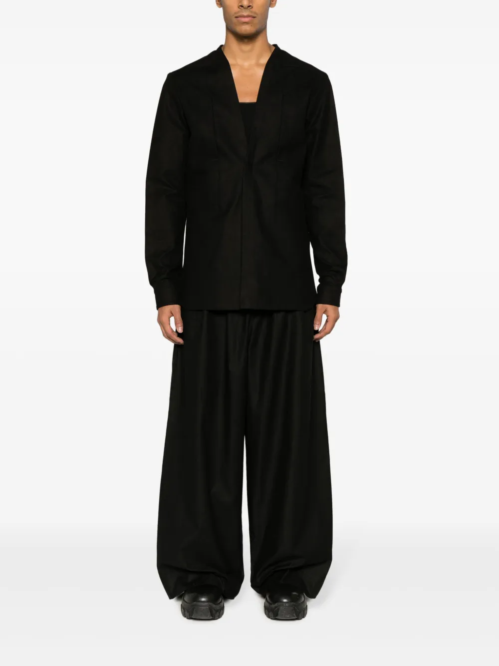 Shop Rick Owens Secret Larry V-neck Shirt Jacket In Black