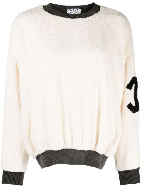 HOT SALE CHANEL 1992 CC faux-shearling sweatshirt Women