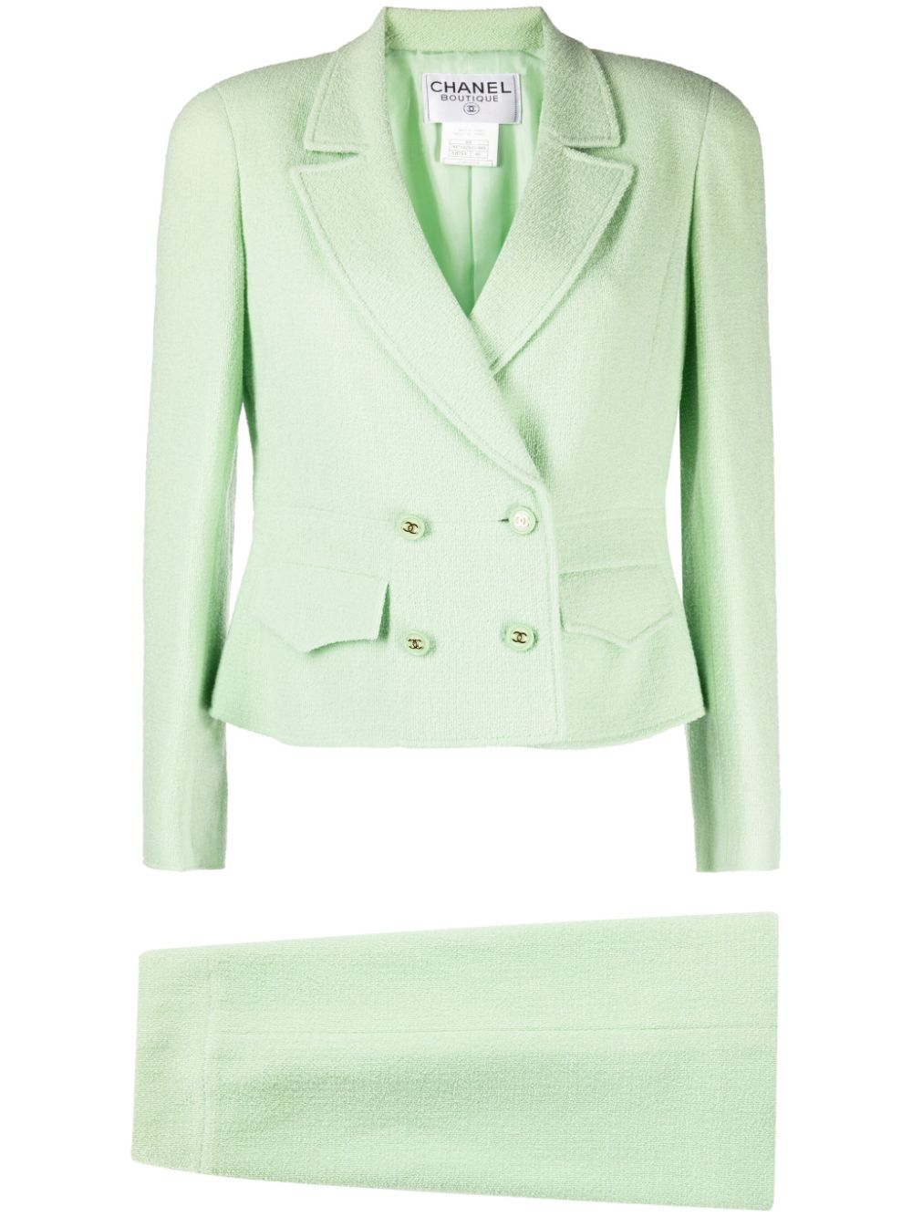 Pre-owned Chanel 1997 Double-breasted Skirt Suit In Green