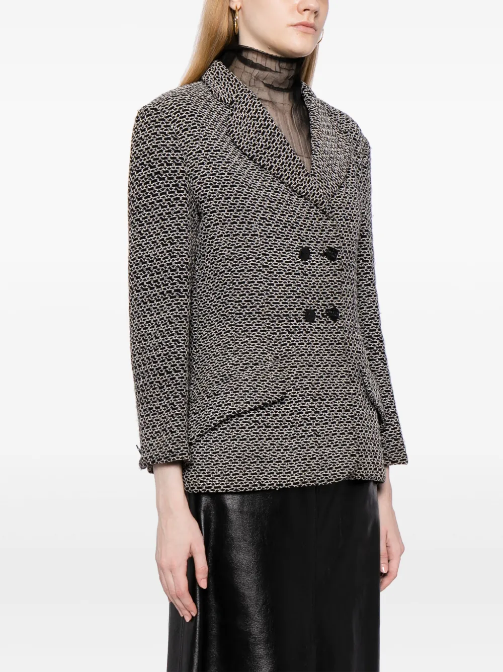 Pre-owned Chanel 1998 Double-breasted Tweed Blazer In Black
