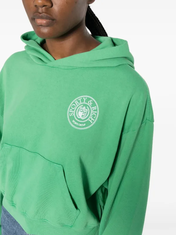 Sporty & Rich logo-print Jersey Hoodie | Green | FARFETCH