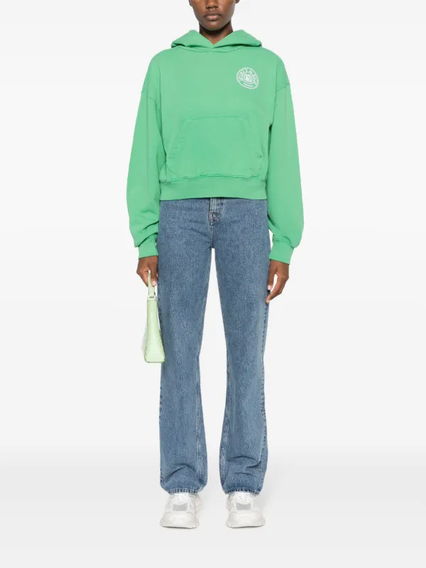 Sporty & Rich logo-print Jersey Hoodie | Green | FARFETCH