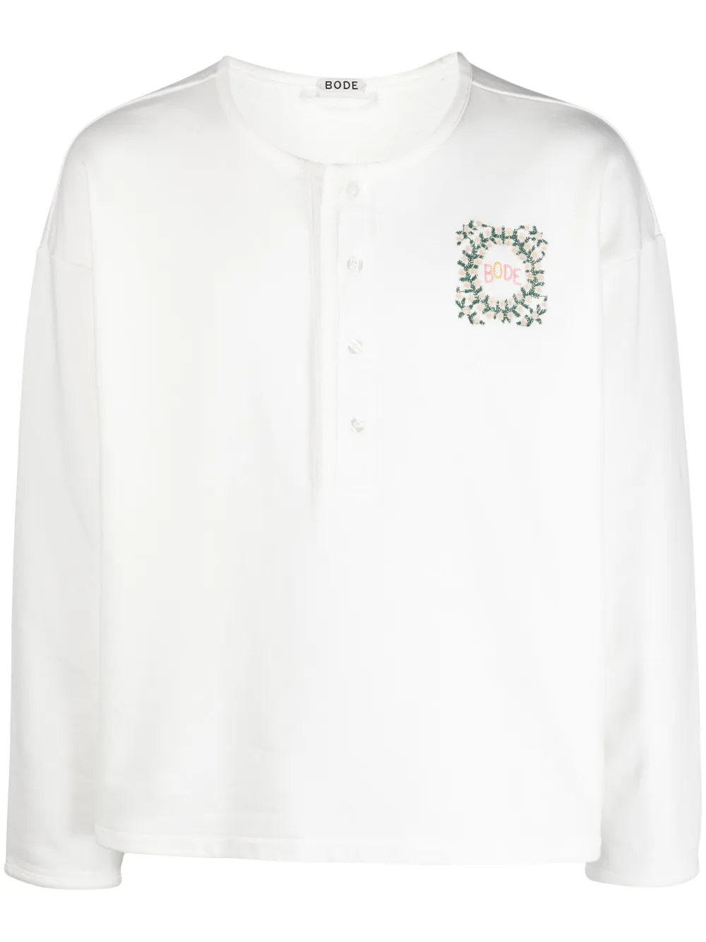 Bode Daisy Never Tell Cotton Henley Shirt In White