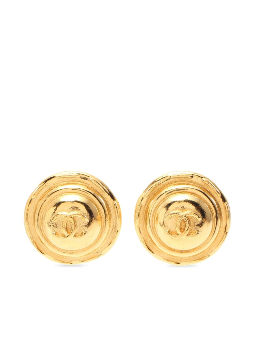 Pre-owned Chanel 1986-1988 Cc Button Clip-on Earrings In Gold