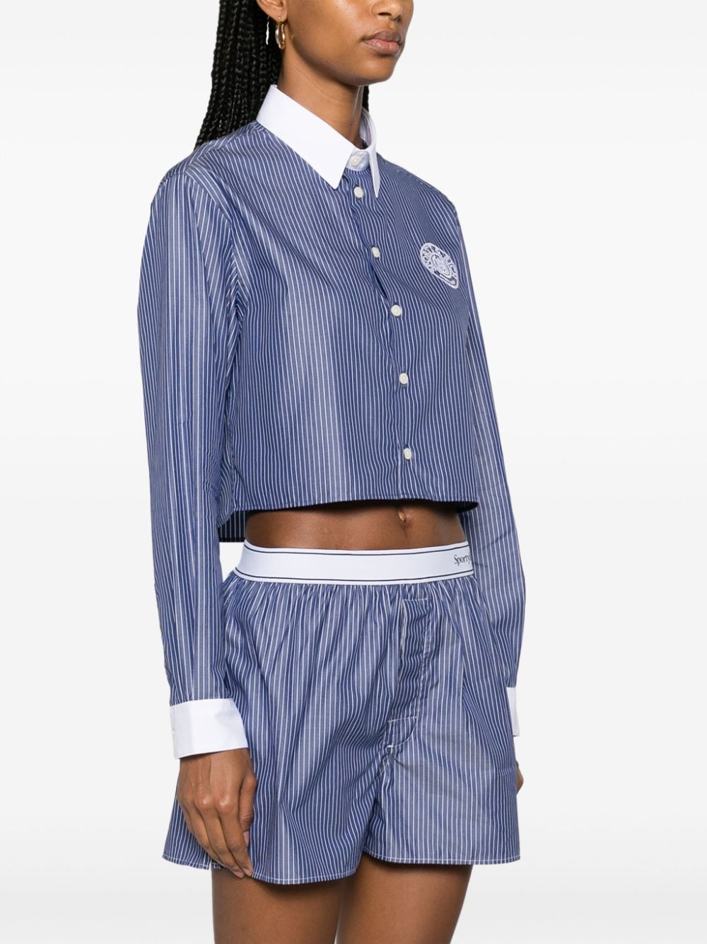 Shop Sporty And Rich Conneticut Logo-print Striped Shirt In Blue