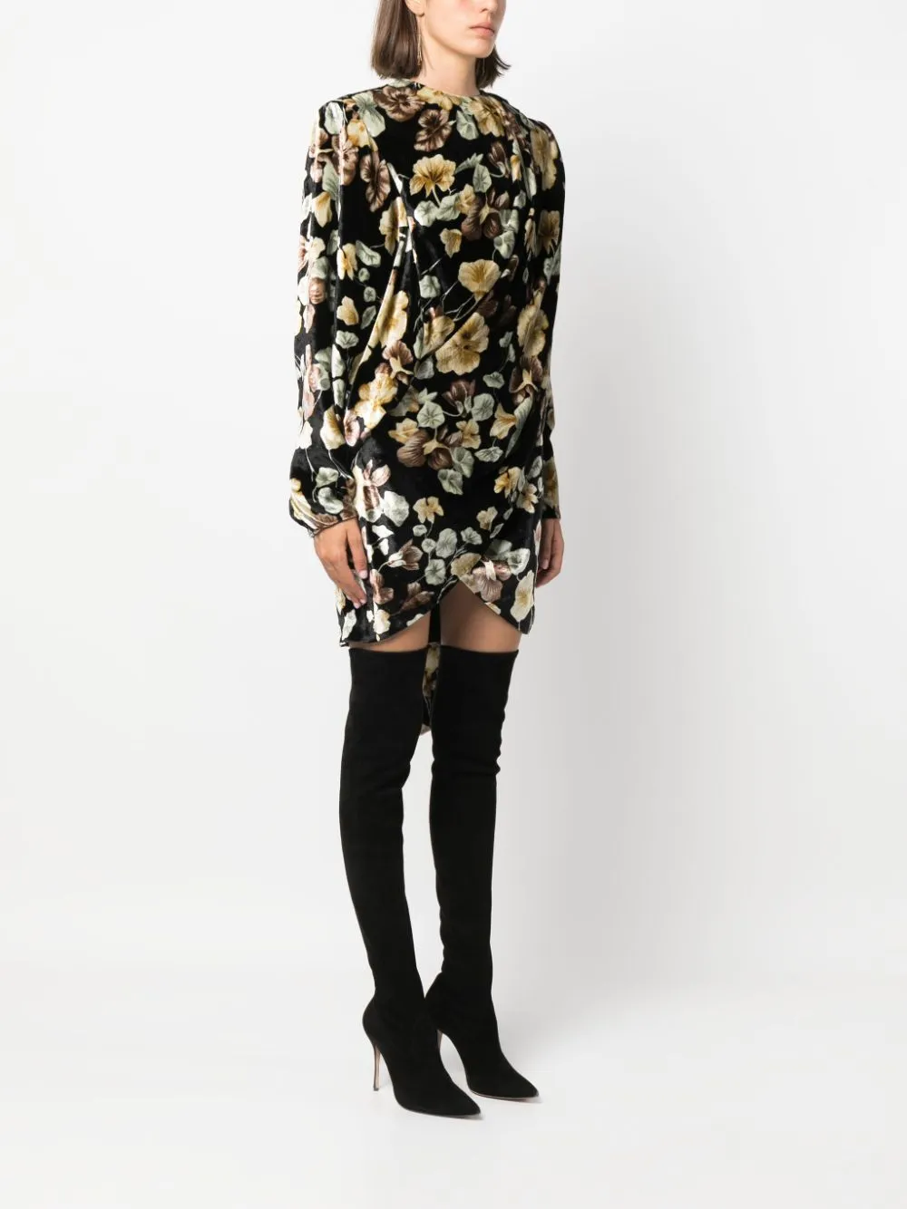 Saint Laurent Fluwelen wikkeljurk Zwart