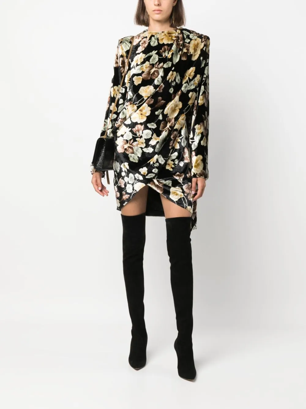 Saint Laurent Fluwelen wikkeljurk Zwart