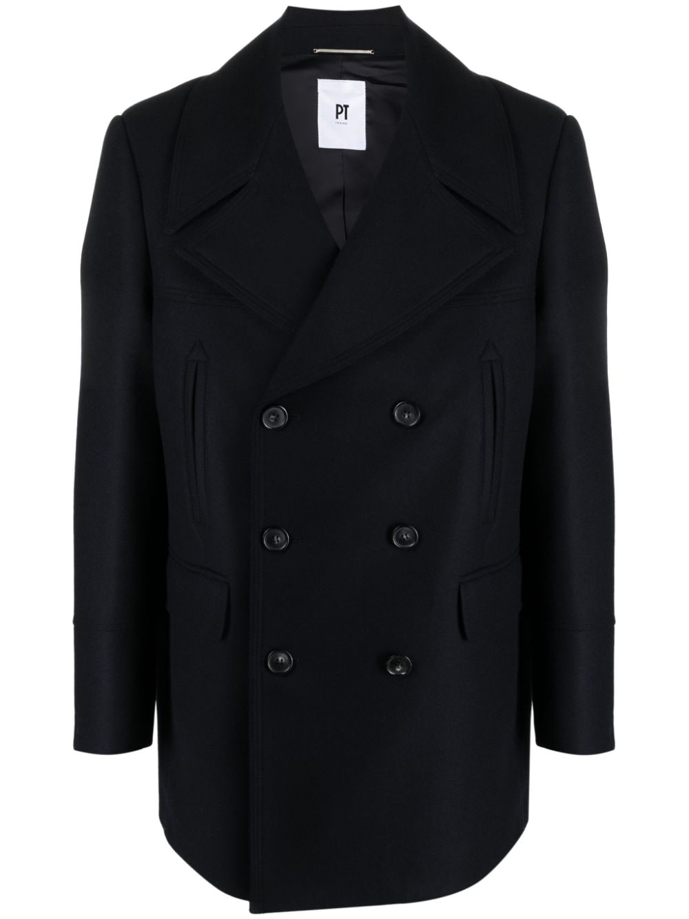 Pt Torino Double Breasted Wool Blend Peacoat In Navy