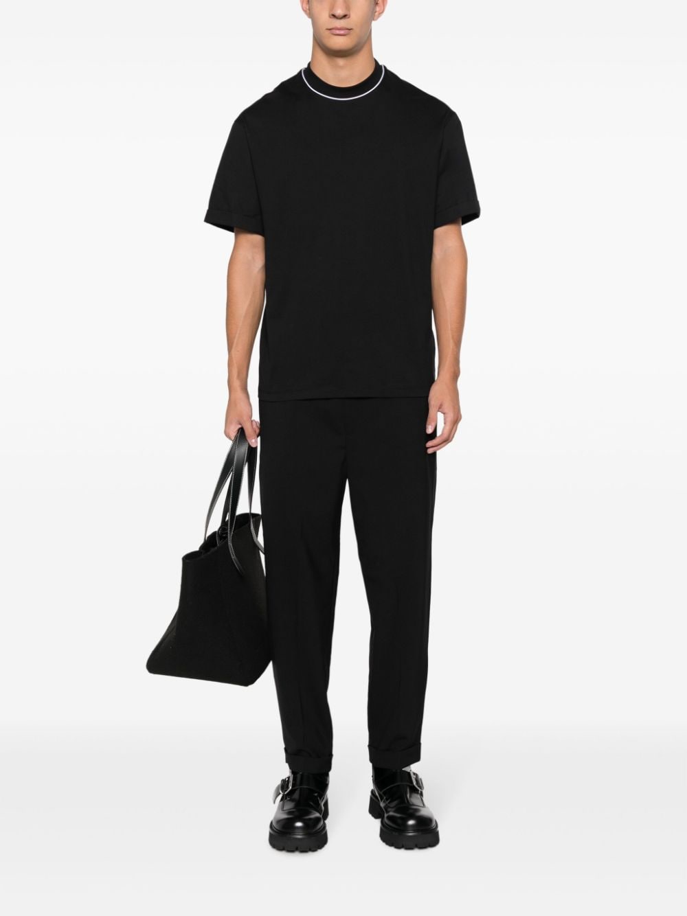 Neil Barrett elasticated-waist cotton tapered trousers - Zwart