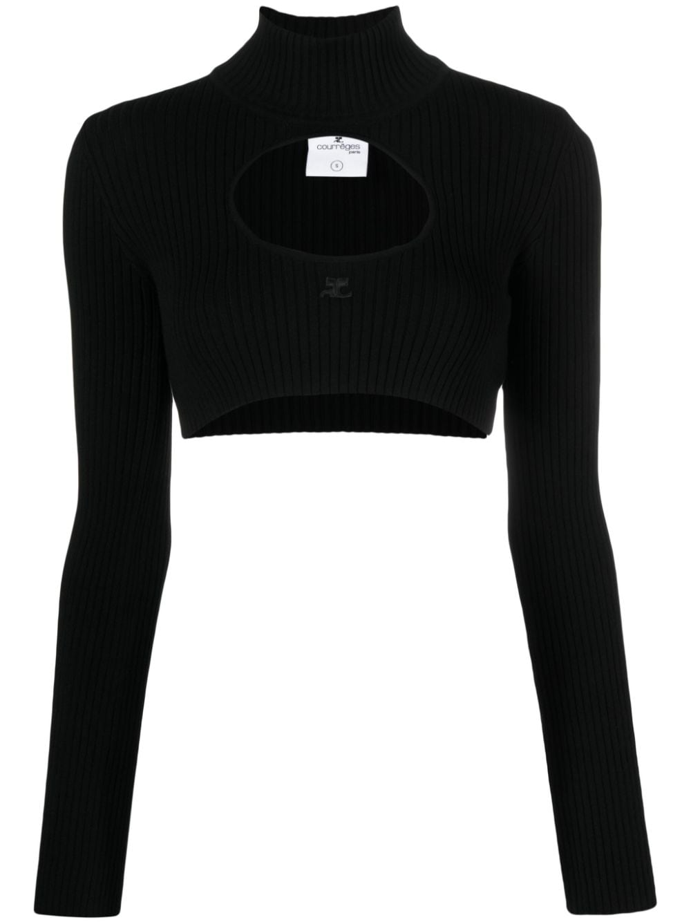 Shop Courrèges Logo-embroidered Cut-out Jumper In Black