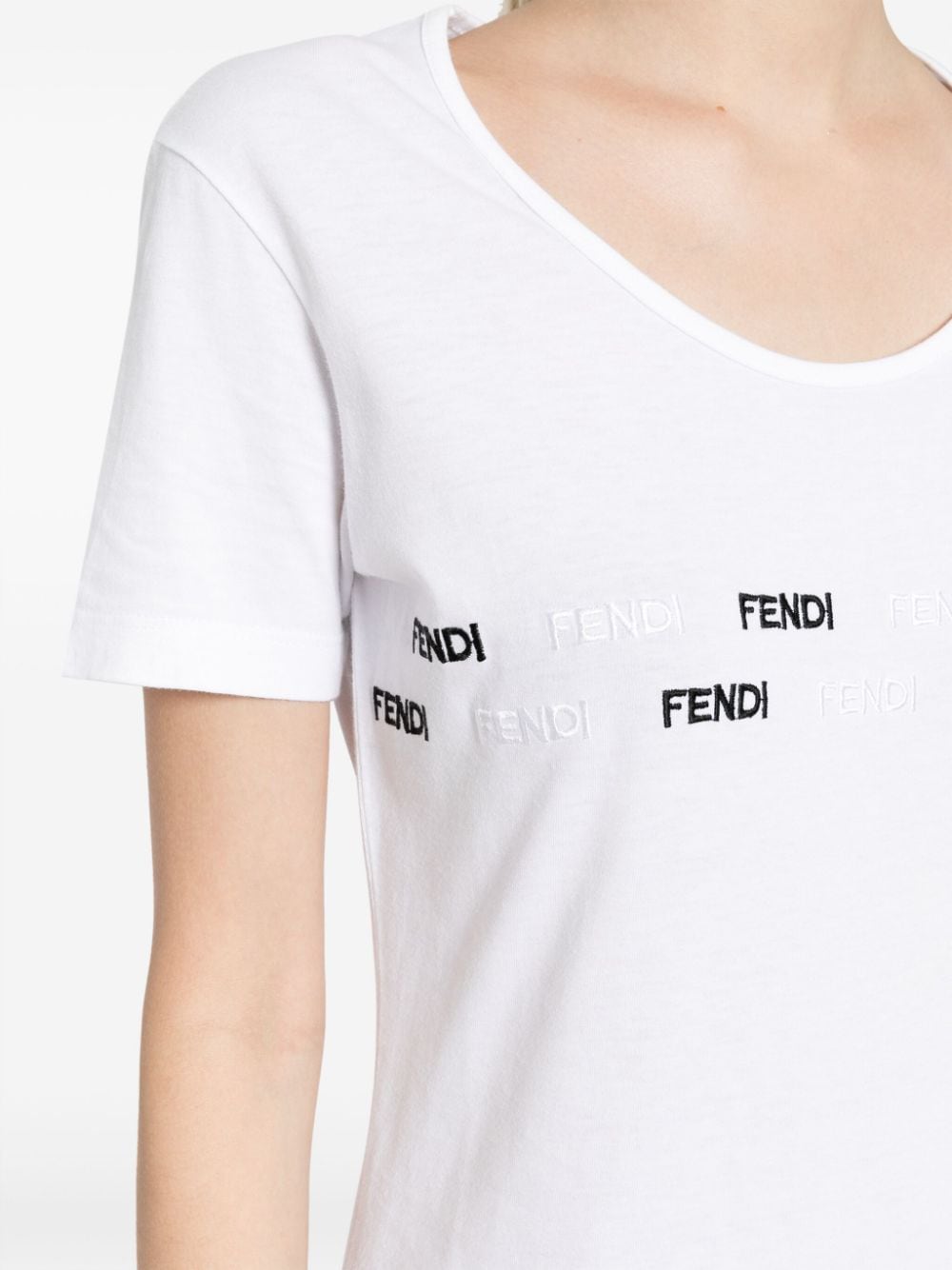 Pre-owned Fendi Logo刺绣棉t恤（1990-2000年代典藏款） In White