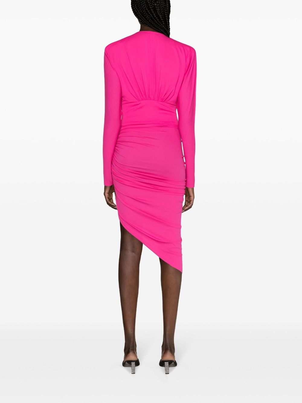 Shop Alexandre Vauthier V-neck Ruched Dress In Pink