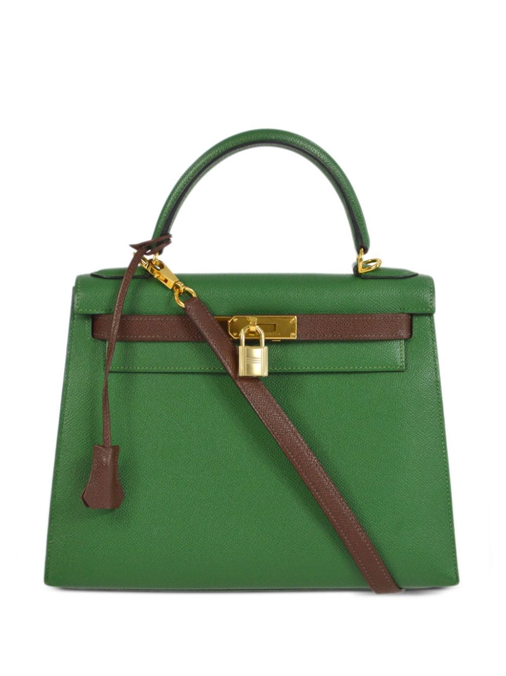 Pre-owned Hermes 2005  Kelly 28 Sellier Handbag In Green