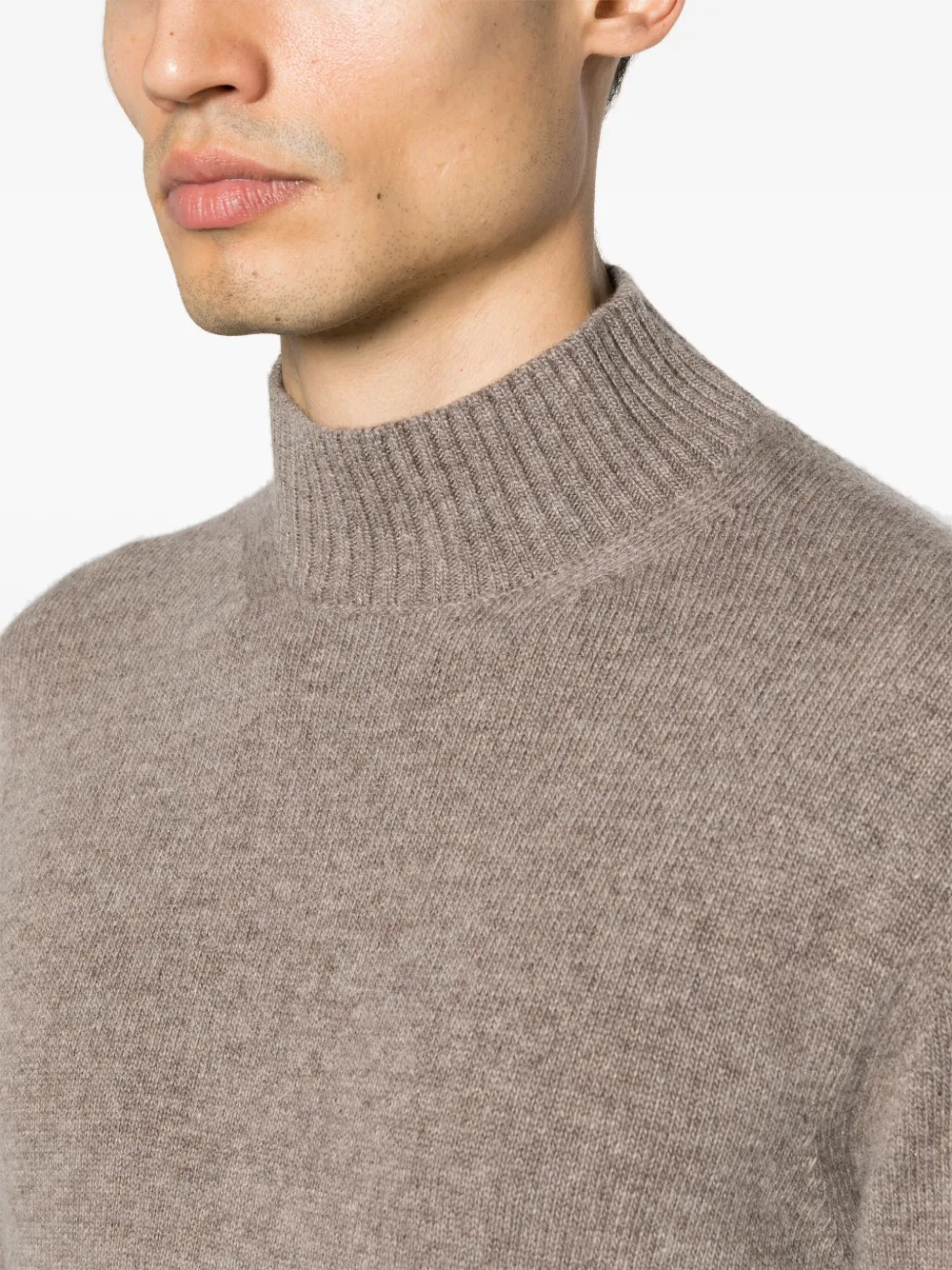 Shop Cruciani Mock-neck Wool Blend Jumper In Brown