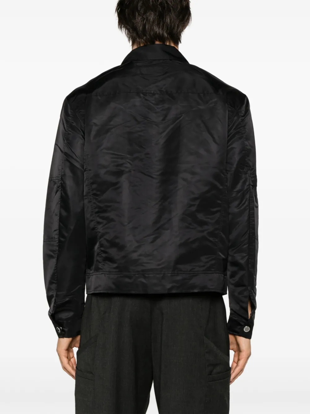 Shop Han Kjobenhavn Zip-up Collared Shirt Jacket In 黑色