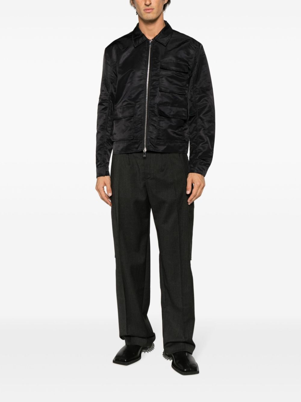 Shop Han Kjobenhavn Zip-up Collared Shirt Jacket In 黑色