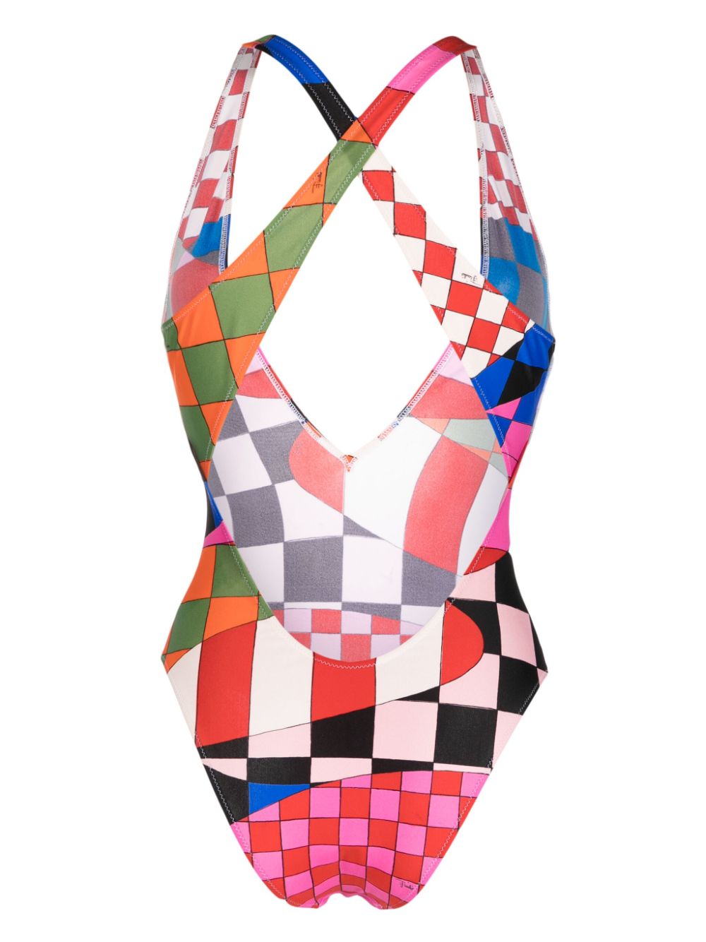 PUCCI check-print V-neck swimsuit - Rood