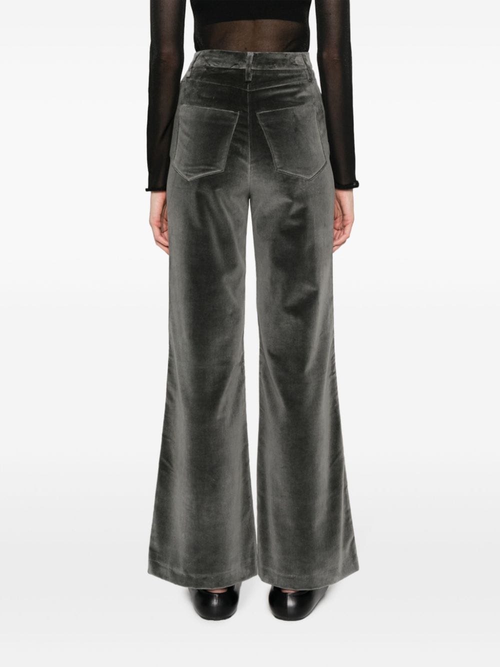 Shop Officine Generale High-waisted Flared Velvet Trousers In Grey