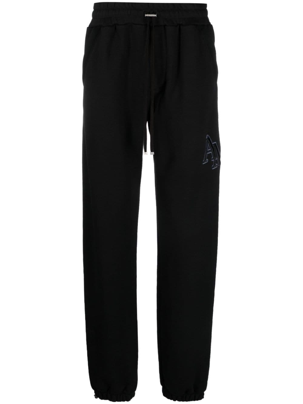 Amiri Staggered Logo-embroidered Track Pants In Black