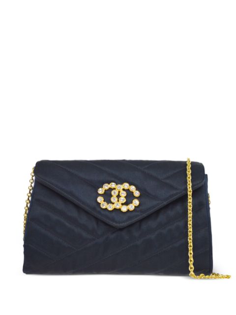 Affordable HOT SALE CHANEL 1990 bias quilt rhinestone-embellished chain shoulder bag Women