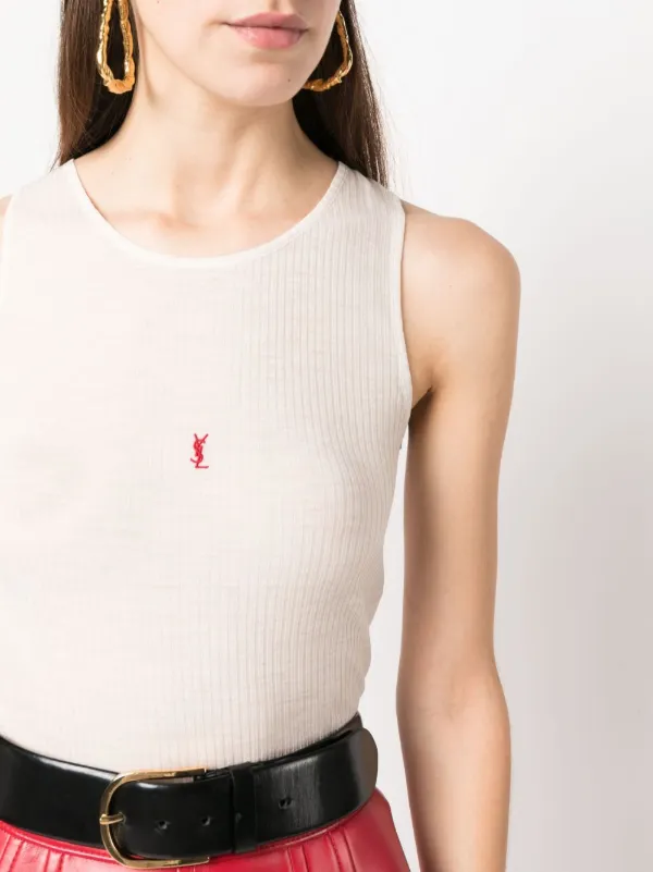 Saint Laurent logo-embroidered Wool Tank Top | Neutrals