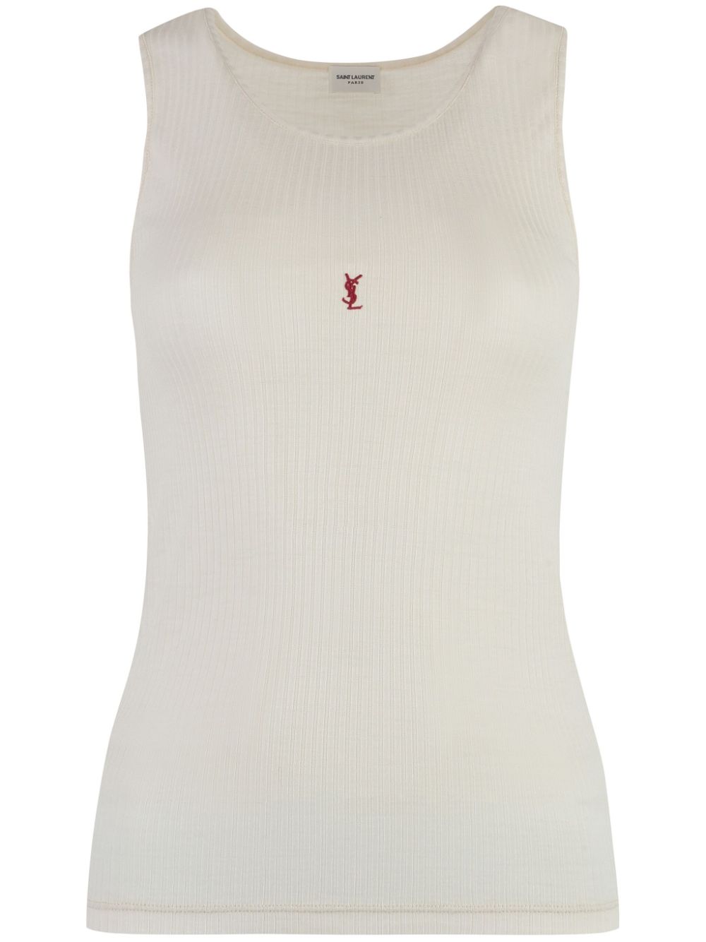 Saint Laurent logo-embroidered wool tank top - Neutrals