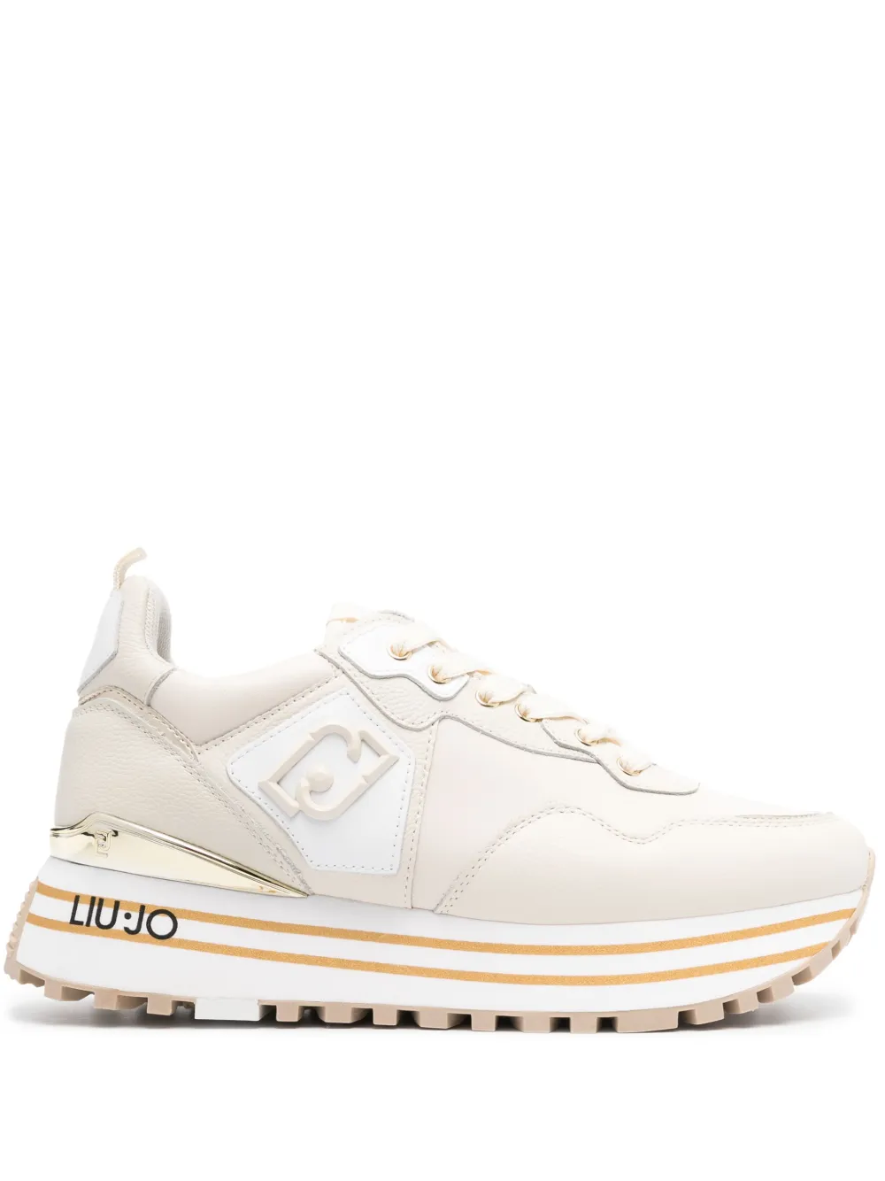 Liu •jo Logo-plaque Leather Sneakers In Nude