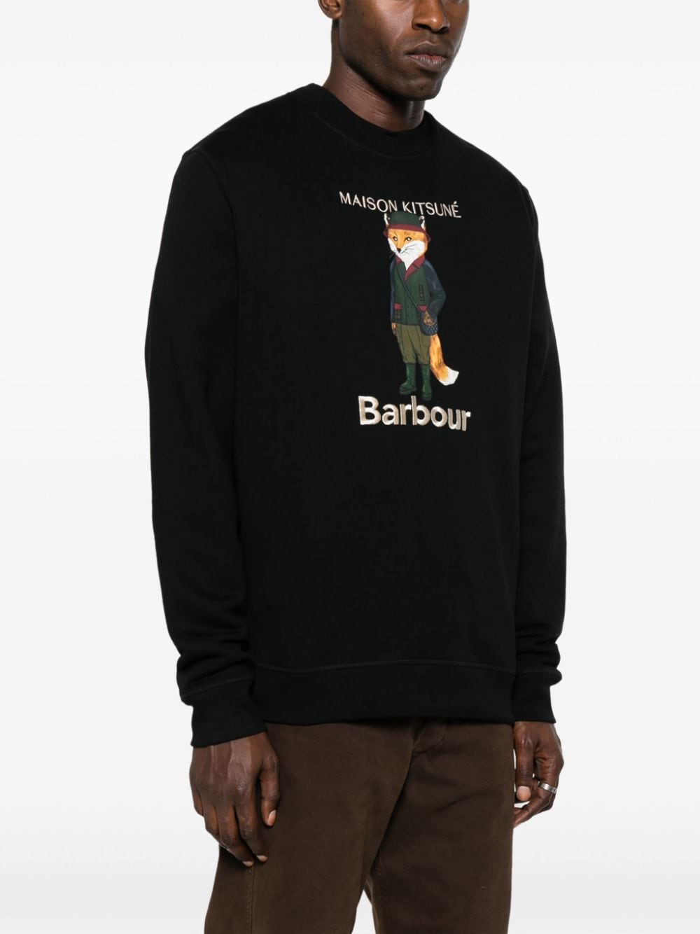 Shop Barbour X Maison Kitsuné Logo-print Cotton Sweatshirt In Black