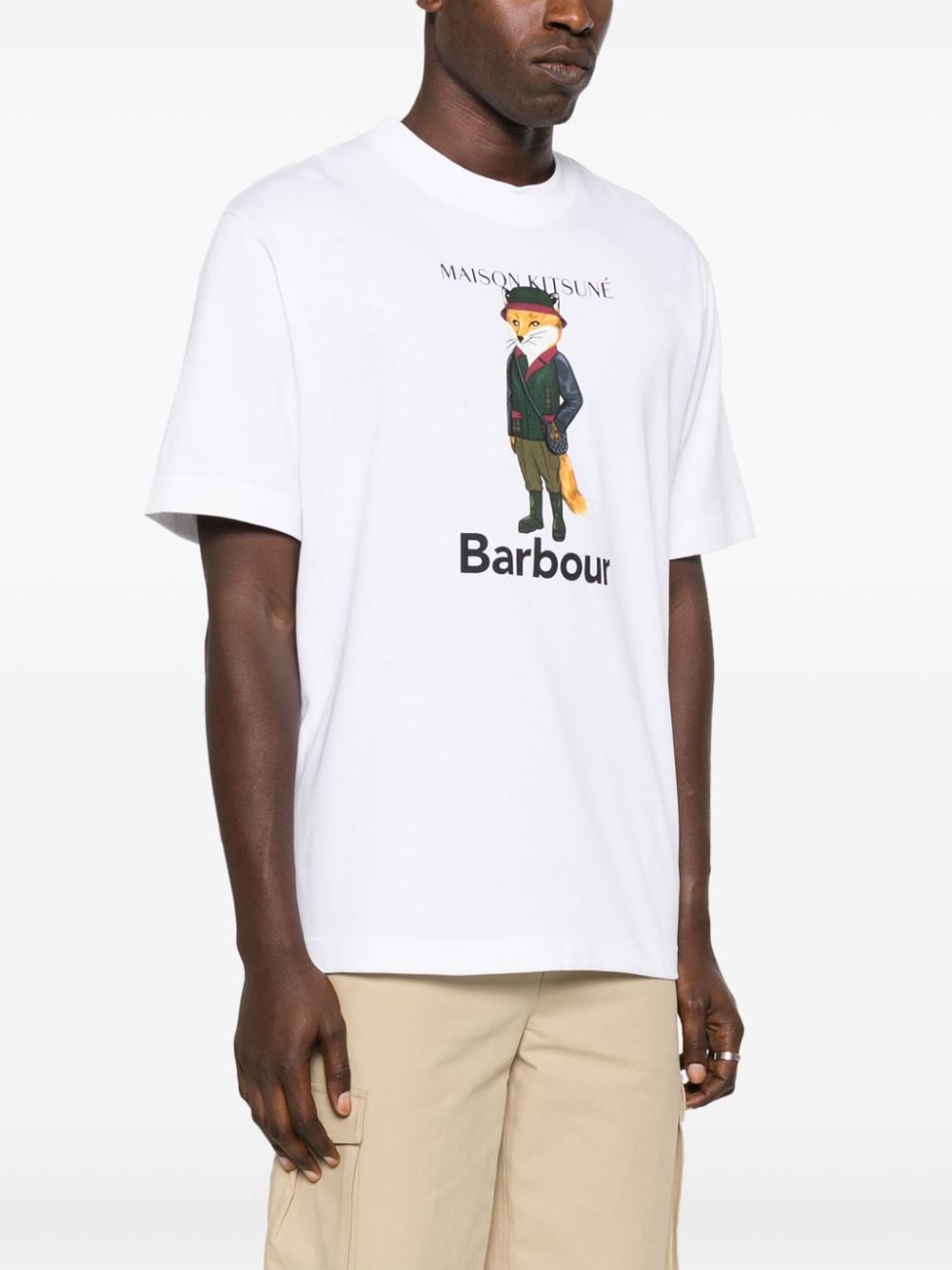 Shop Barbour X Maison Kitsuné Logo-print Cotton T-shirt In White