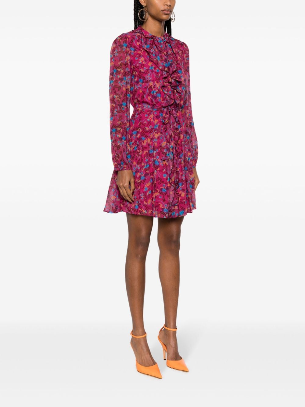 Shop Saloni Tilly Floral-print Ruffled Dress In Pink