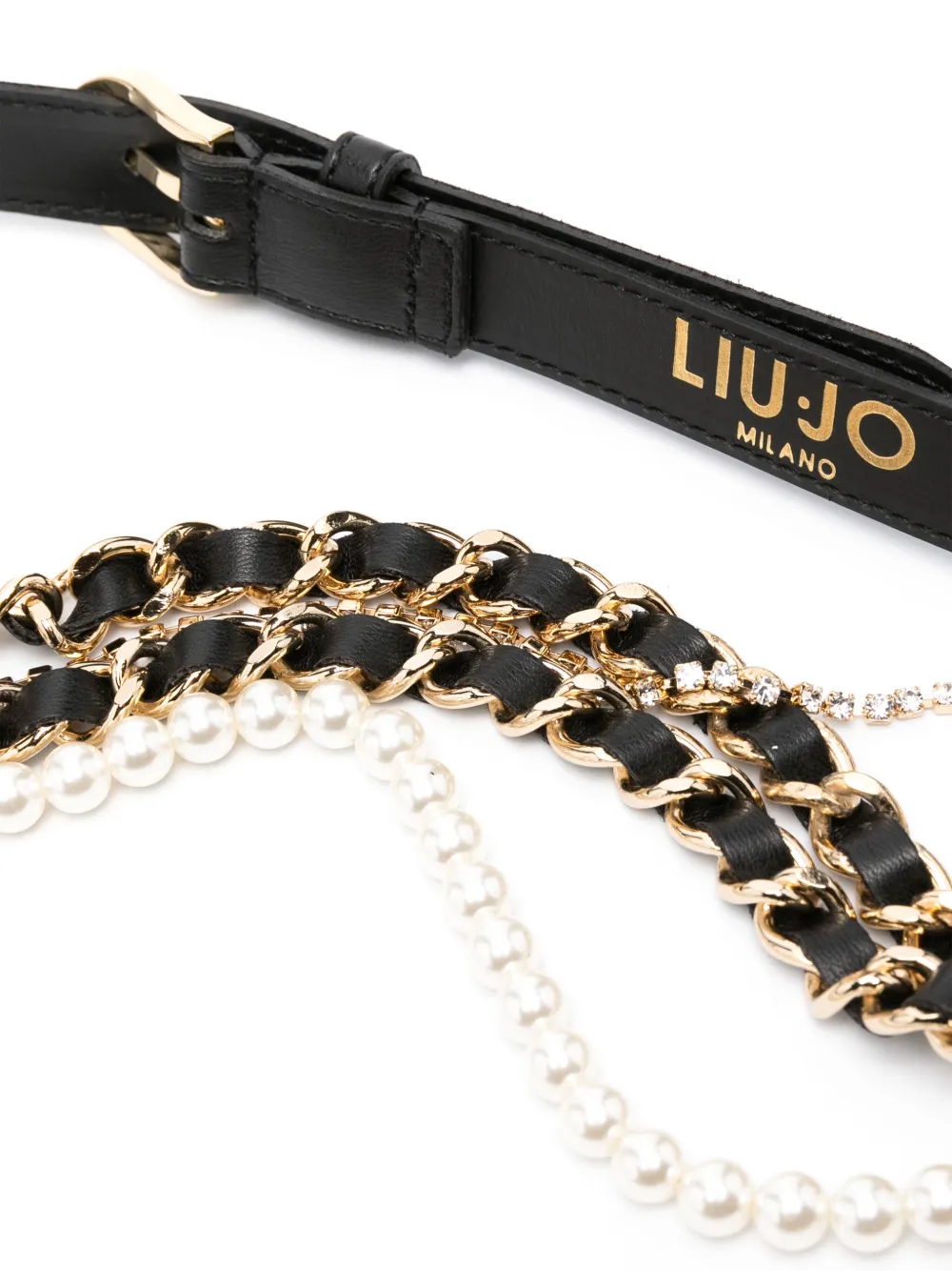 LIU JO logo-plaque pearl-detailing belt - Zwart