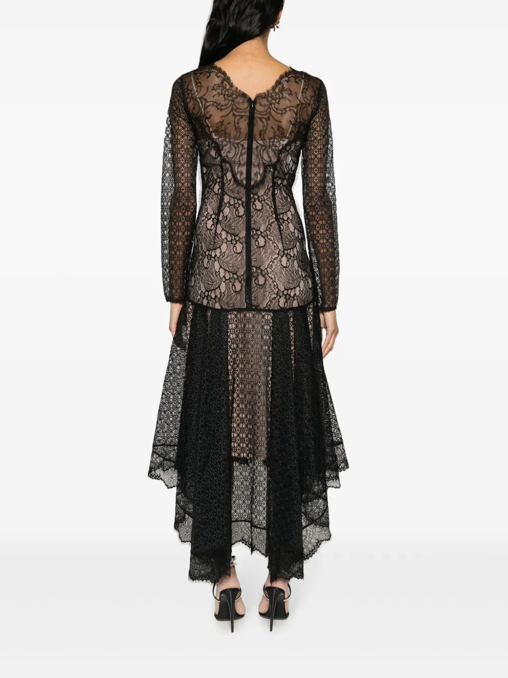 Alberta Ferretti Midi-jurk met bloemenkant Zwart