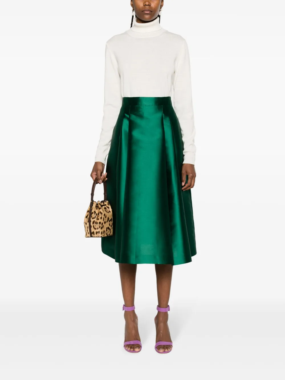 Alberta Ferretti pleated silk-satin midi skirt - Groen
