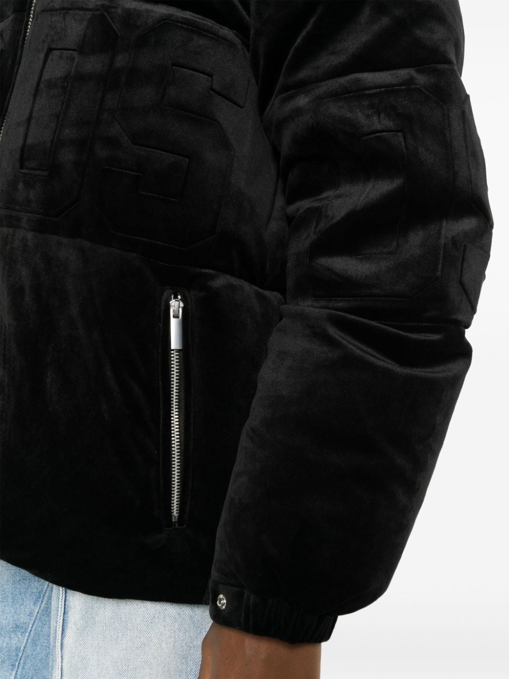 Shop Gcds Logo-embossed Velvet Padded Jacket In Black