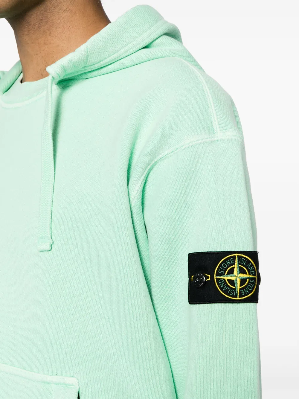 Shop Stone Island Compass-motif Cotton Jersey Hoodie In Green