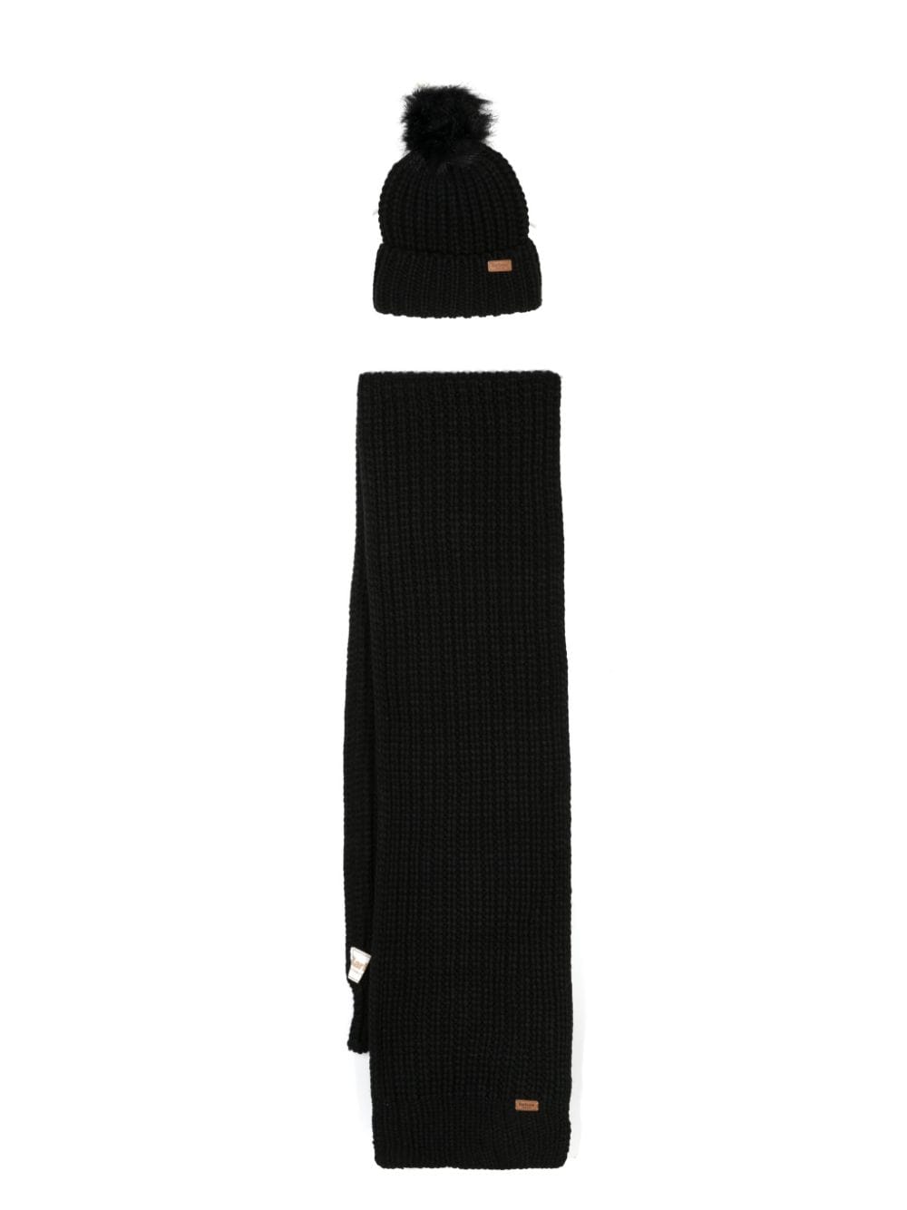 Shop Barbour Ribbed-knit Scarf & Beanie Set In Black