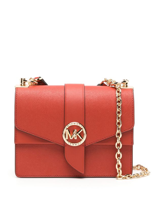 Michael Kors Red Ladies Greenwich Small Logo and Leather Crossbody