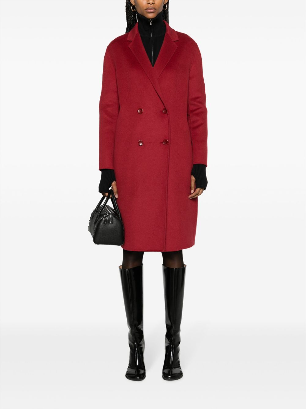 Shop Patrizia Pepe Double-breasted Wool-blend Coat In Red
