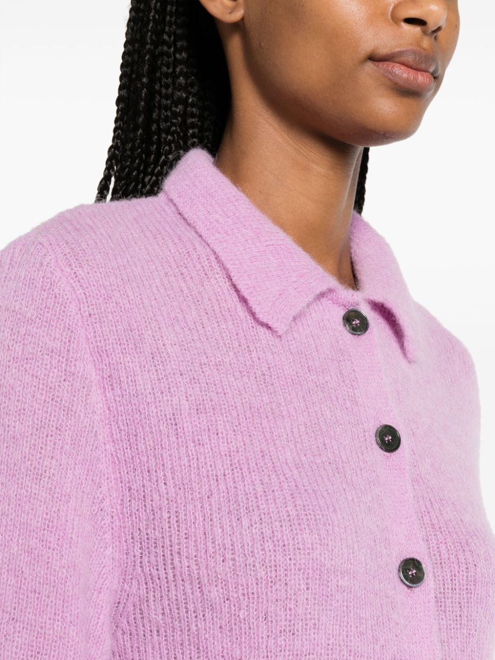 Shop Our Legacy Mazzy Brushed Ribbed-knit Cardigan In Pink