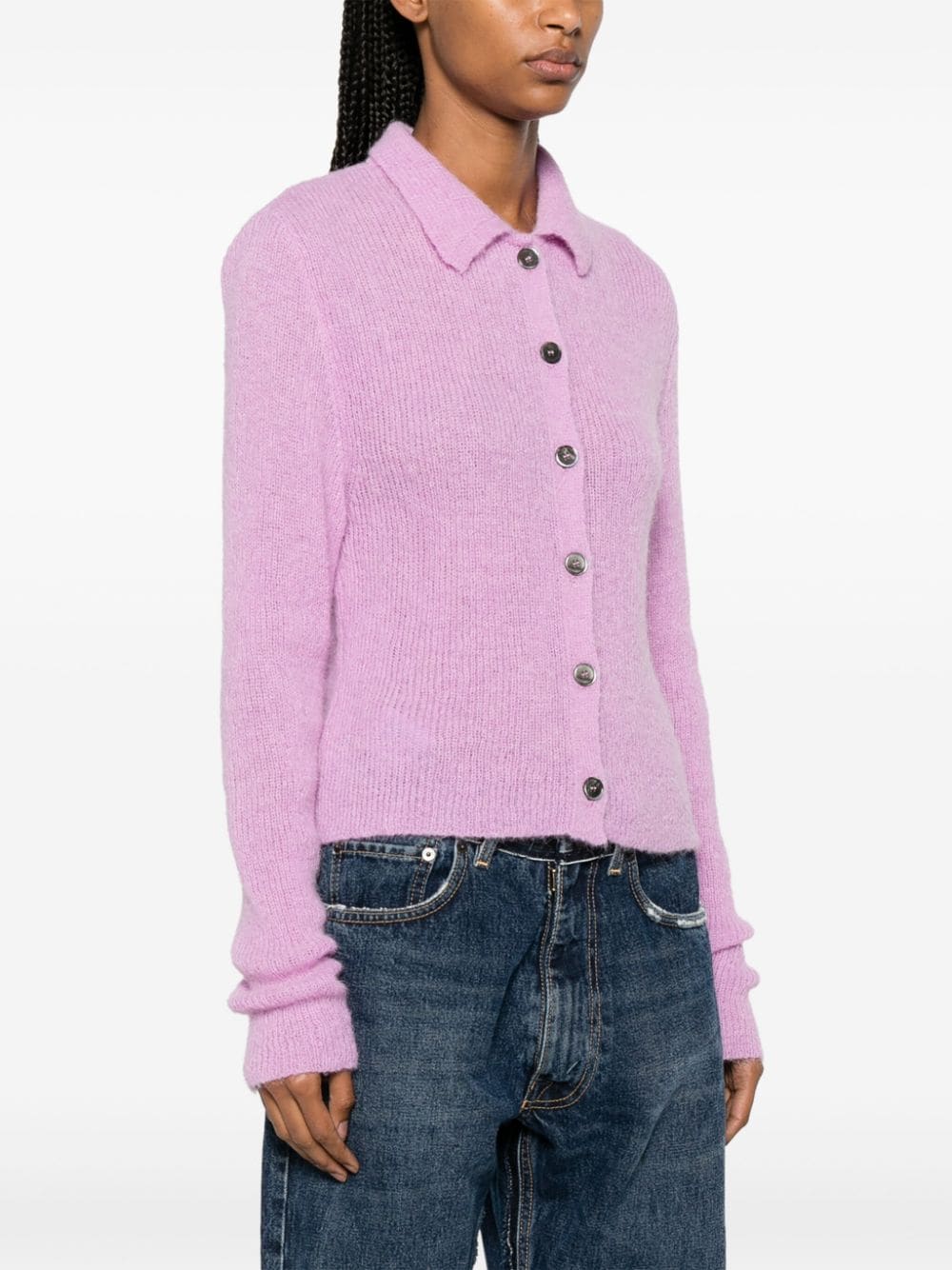 Shop Our Legacy Mazzy Brushed Ribbed-knit Cardigan In Pink