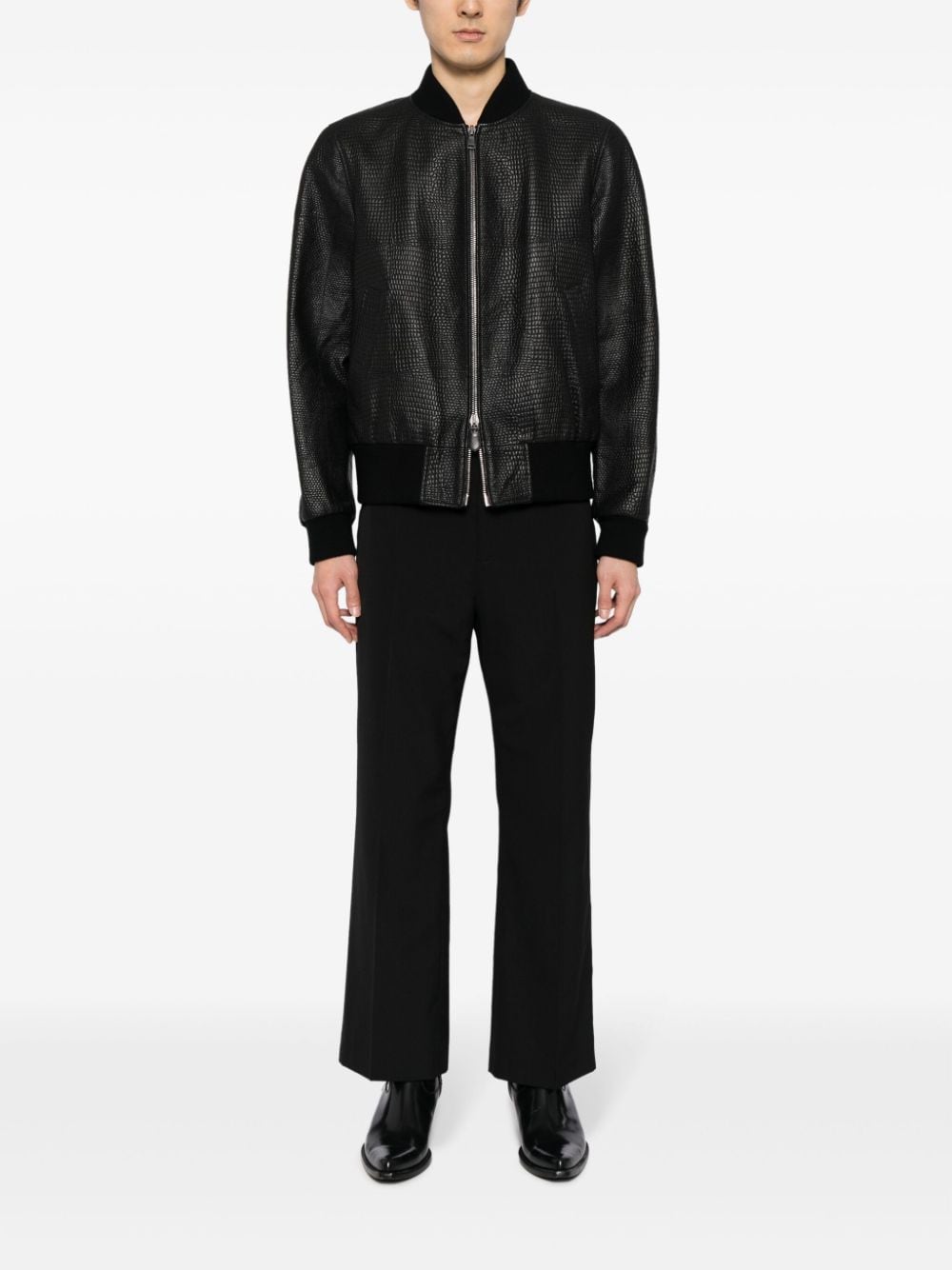 Shop Roberto Cavalli Textured Bomber Jacket In Black