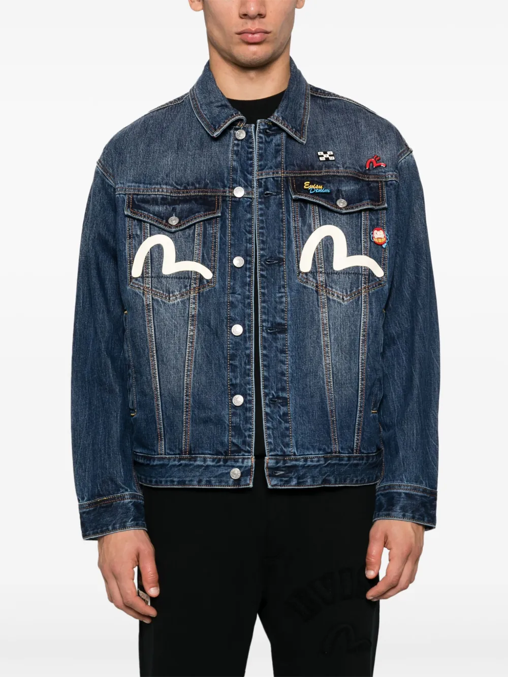 Shop Evisu Logo-print Denim Jacket In Blue