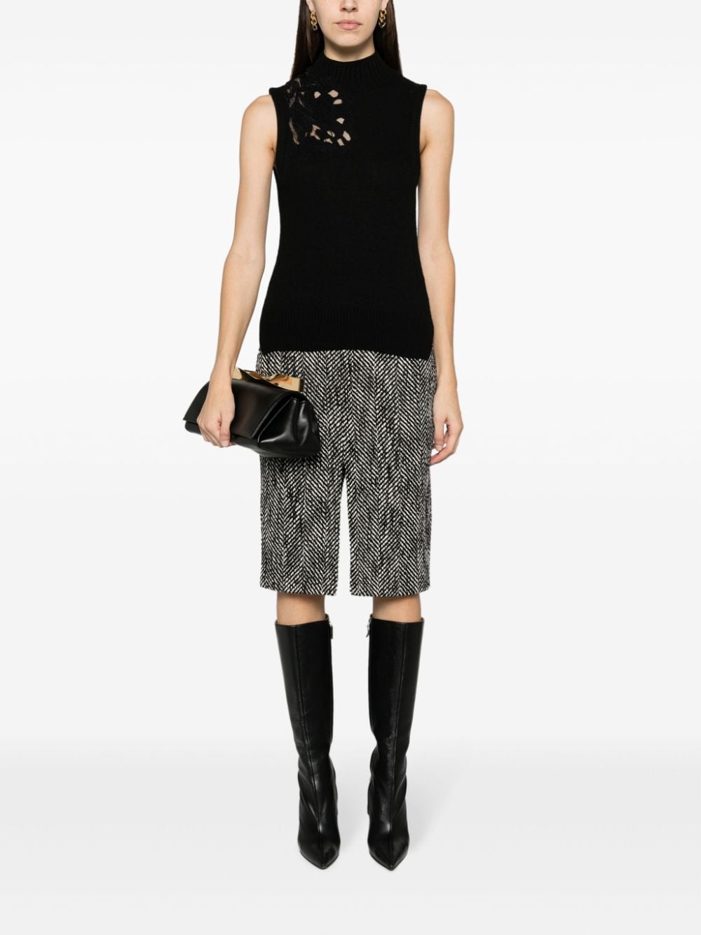 Ermanno Scervino lace-appliqué sleeveless knitted top - Zwart